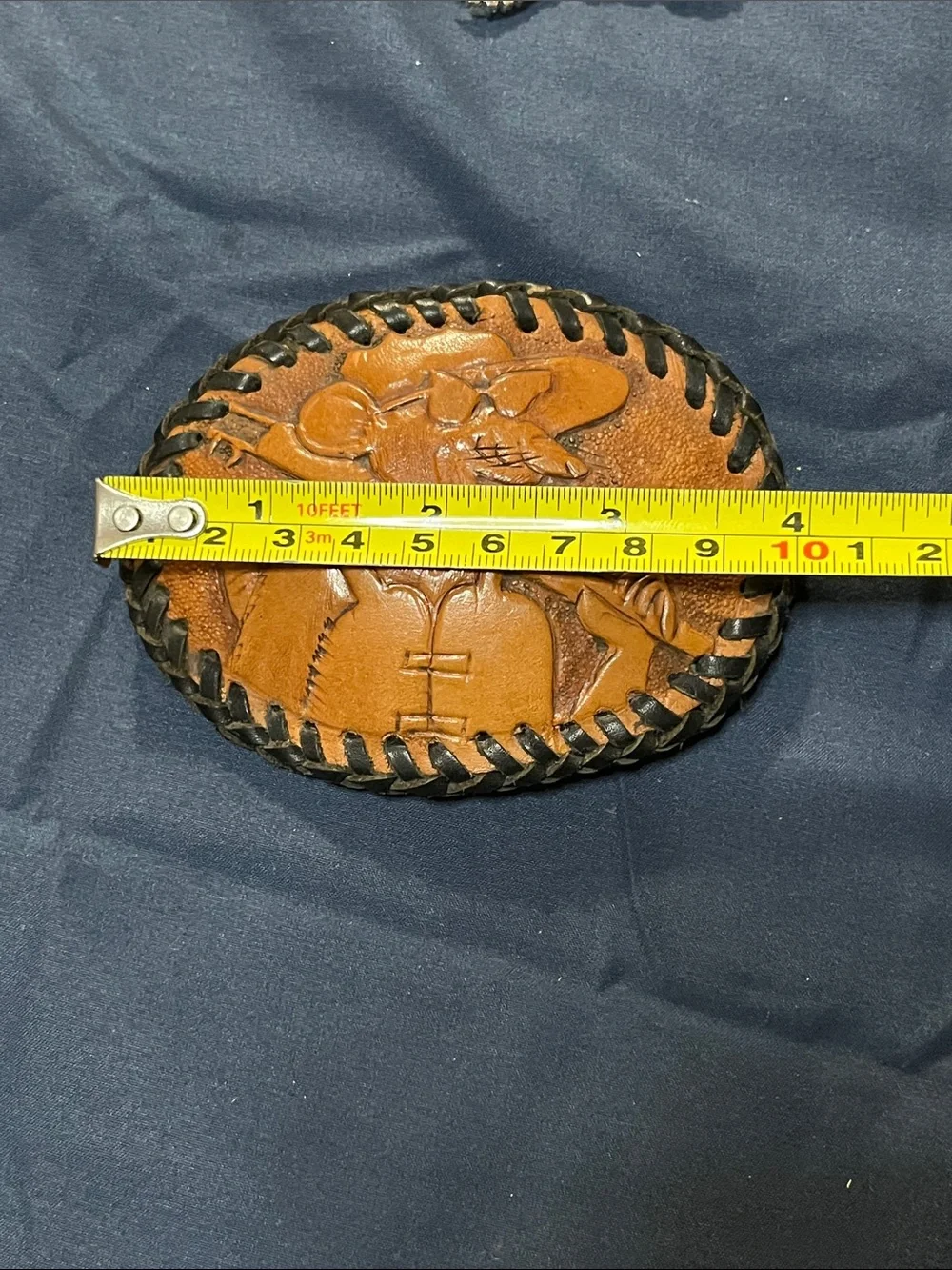 Vintage Two-Tone Brown Leather Western Belt Buckle with Black Braid